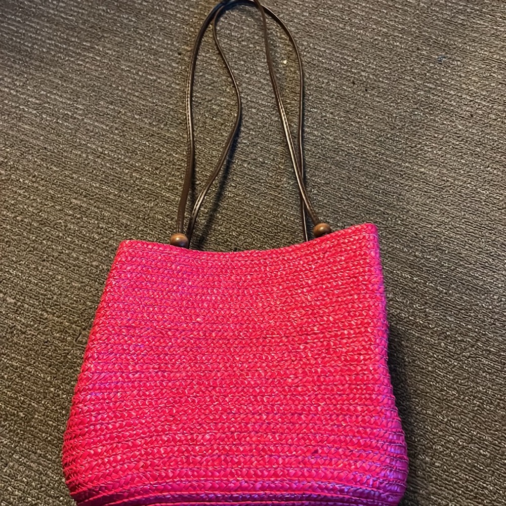 New WEAVED fushia hot pink brown strap purse